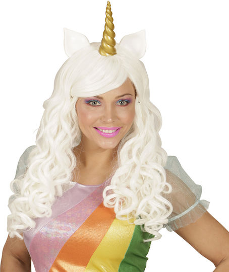 Perucă de Carnaval Unicorn Creț Alba