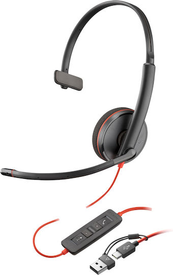 Poly Blackwire 3210 On Ear Multimedia Headphone with Microphone USB-A / USB-C