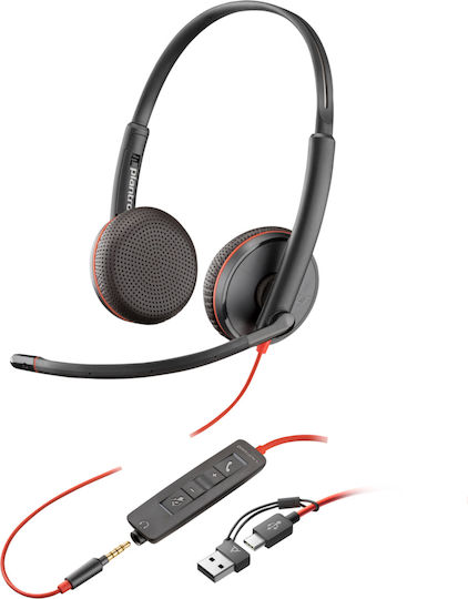 Poly Blackwire 3225 On Ear Multimedia Headphone with Microphone 3.5mm Jack / USB-C