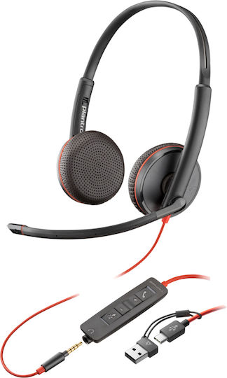 Poly Blackwire 3225 On Ear Multimedia Headphone with Microphone 3.5mm Jack / USB-C