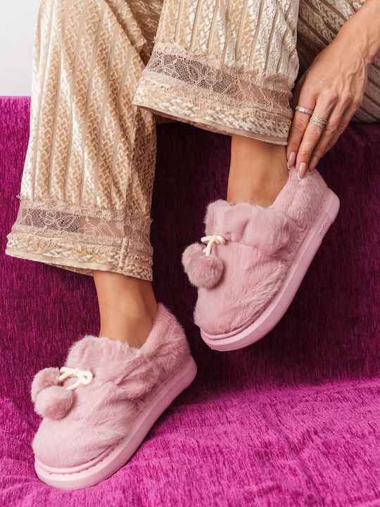 Pink Furry Pom Pom House Booties