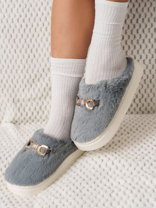 Gray House Slippers with Gold Detail