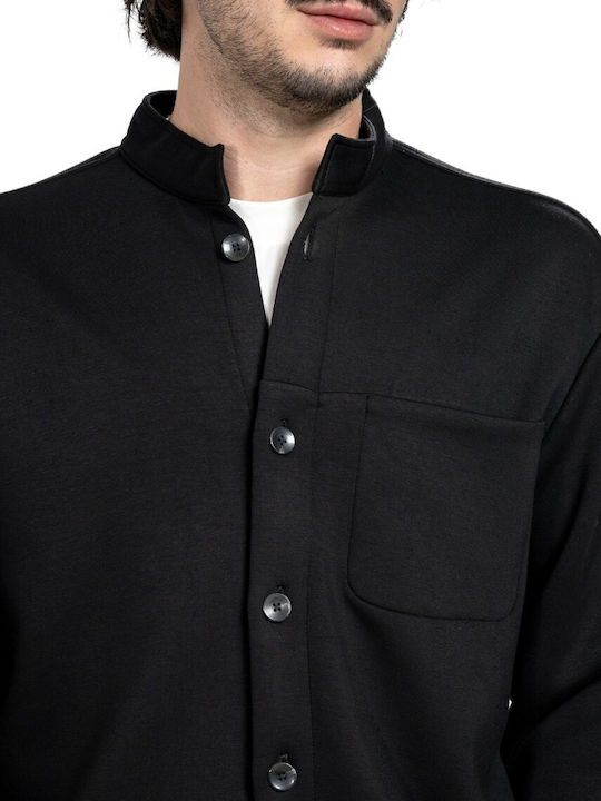 Long Sleeve Overshirt in Wide Line Black