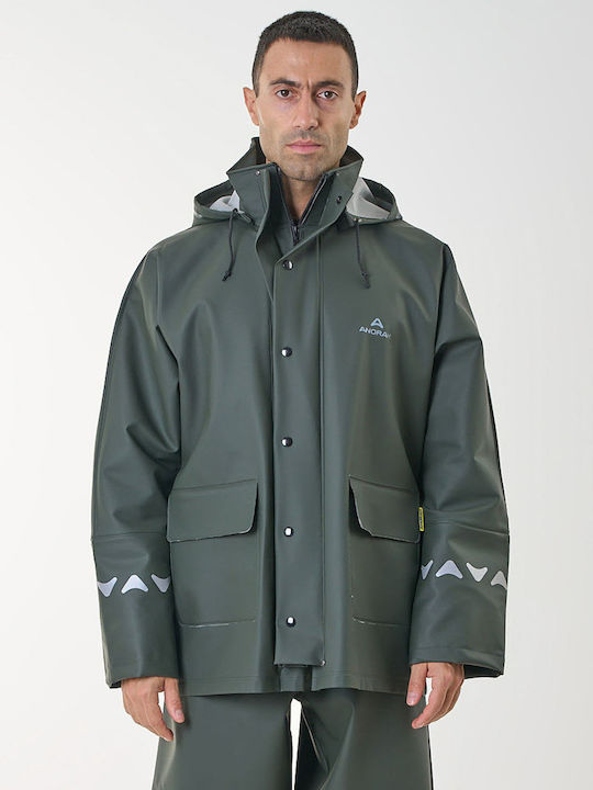 Anorak Wasserdichte Jacke mit Kapuze Reflektierend Avenuer Lang Oliv