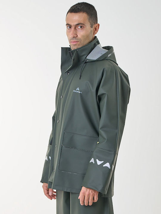 Anorak Wasserdichte Jacke mit Kapuze Reflektierend Avenuer Lang Oliv