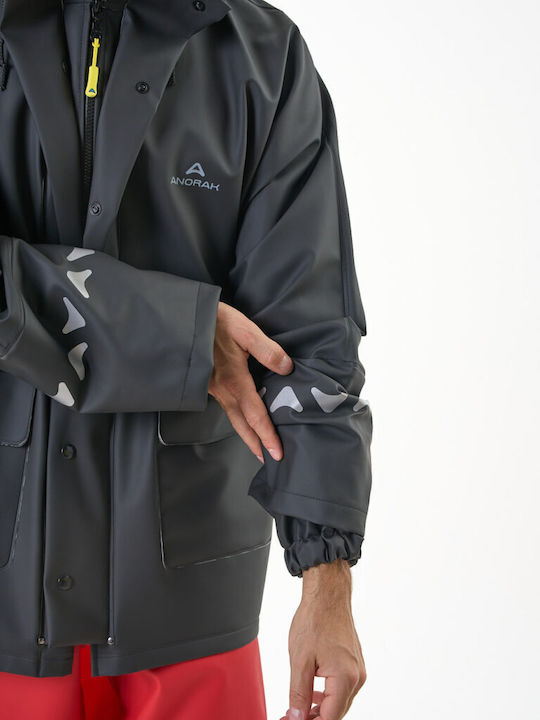 Jachetă Anorak Impermeabilă cu Glugă Reflectorizantă Avenuer Lungă Neagră
