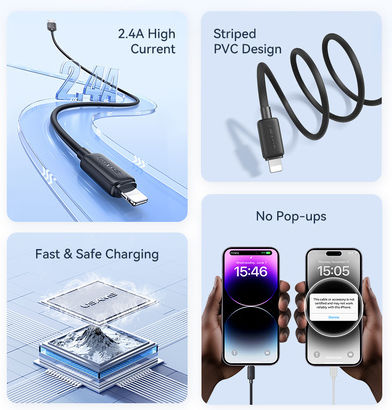 Usams Us-sj709 USB-A to Lightning Cable 12W Μαύρο 1m (SJ709USB01)