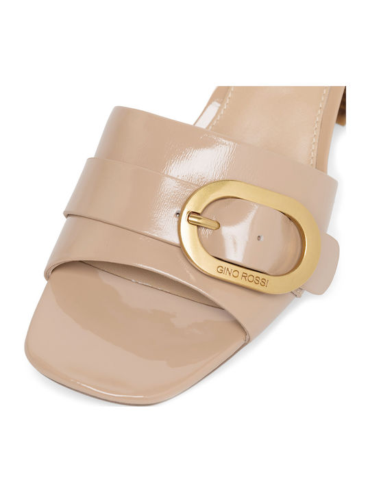 Mules with Chunky Heel in Beige Color