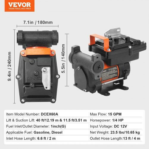 Pompa de Transfer Combustibil Vevor 12v 15 Gpm 1/4 Cp Duza Automată de Ulei Fbbmg15gpm14e8ruqv9