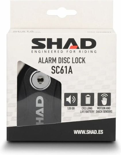 Shad Motorcycle Disc Brake Lock with Alarm & 6mm Pin in Black