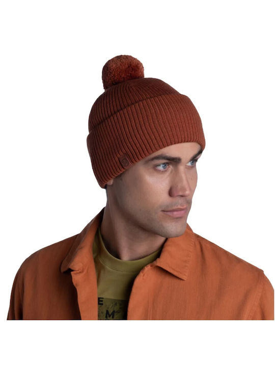 Buff Tim Merino Hat Pom Pom Beanie Beanie Knitted in Orange color