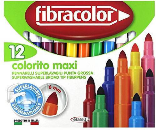 Fibracolor Colorito Maxi Μαρκαδόροι Ζωγραφικής 6mm Χονδροί, Πλενόμενοι Σετ 12 χρώματα