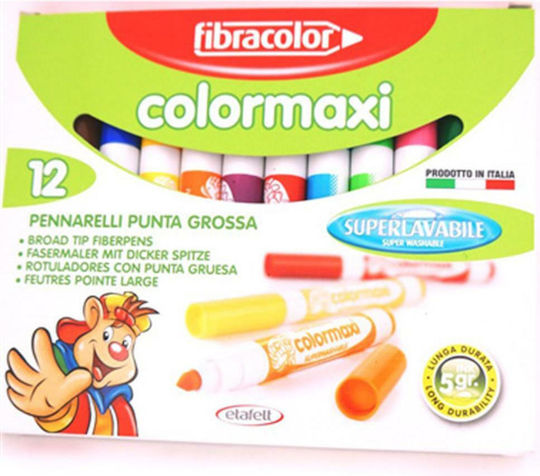 Fibracolor Colorito Maxi Μαρκαδόροι Ζωγραφικής 6mm Χονδροί, Πλενόμενοι Σετ 12 χρώματα