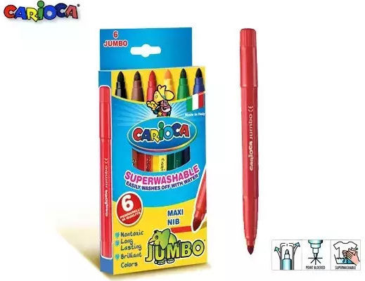 Carioca Jumbo Washable Drawing Markers 6mm Thick Set 6pcs