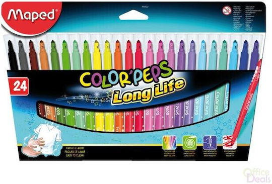 Maped Color'Peps Long Life Washable Drawing Markers 3.6mm Set 24pcs