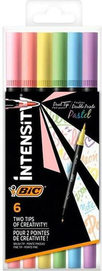 BIC Intensity Dual Tip Pastel Μαρκαδόροι Ζωγραφικής 0.7mm Λεπτοί, με Διπλή Μύτη Σετ 6 χρώματα με Εύκαμπτη Άκρη Πινέλου