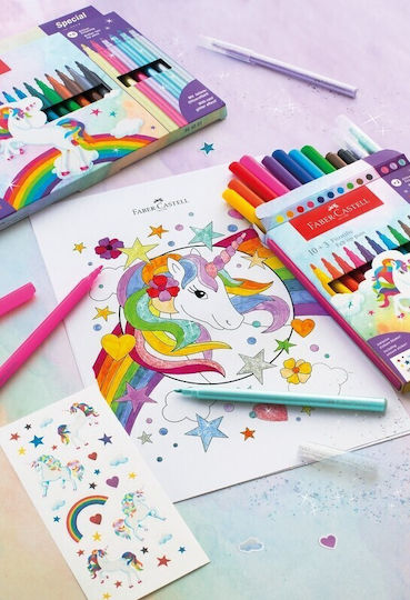 Faber-Castell Felt-tip Unicorn Μαρκαδόροι Ζωγραφικής Λεπτοί, με Glitter Σετ 24 χρώματα