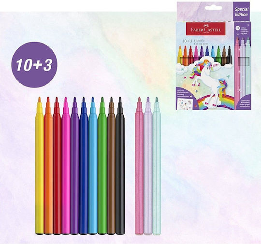 Μαρκαδόροι Faber Castell Μονόκερος Σετ 10+3 + Αυτοκόλλητα 554213 12310991 Faber Castell