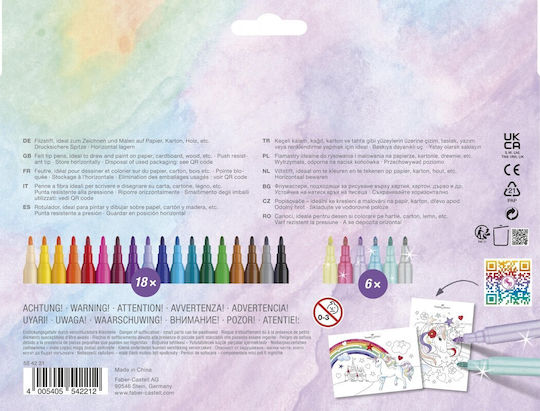 Faber-Castell Felt-tip Unicorn Μαρκαδόροι Ζωγραφικής Λεπτοί, με Glitter Σετ 24 χρώματα