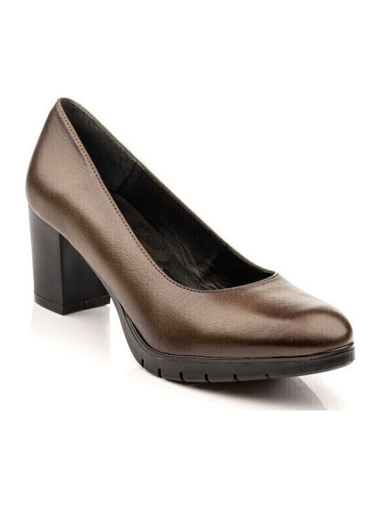Leather Khaki Medium Heels