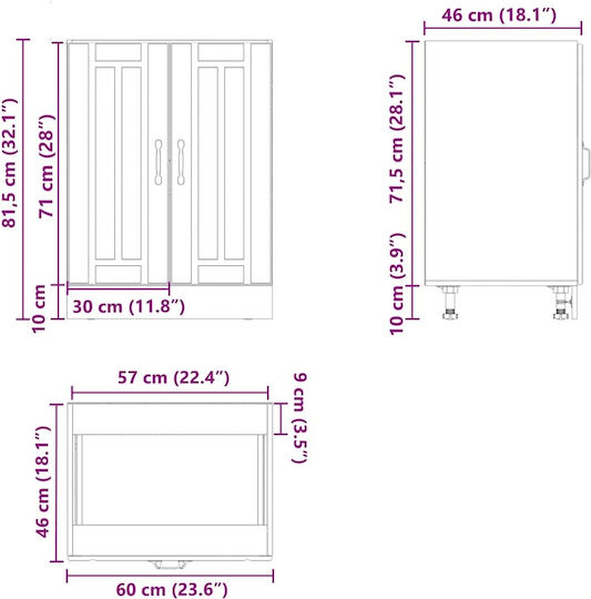 Lucca Dulap pentru Chiuvetă Gri 60x46x81.5buc
