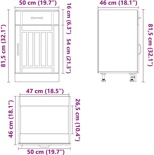 Lucca Dulap pentru Chiuvetă Gri 50x46x81.5buc
