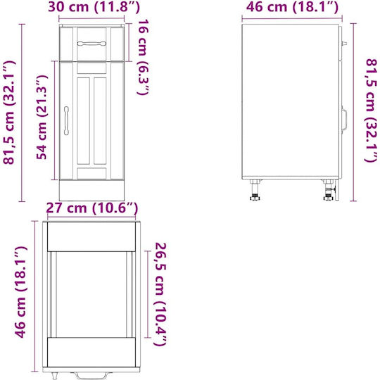 Lucca Dulap pentru Chiuvetă Gri 30x46x81.5buc