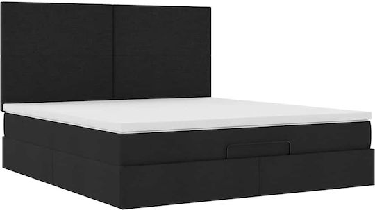 Double Bed Upholstered with Fabric Black with Slats & Mattress 160x200cm