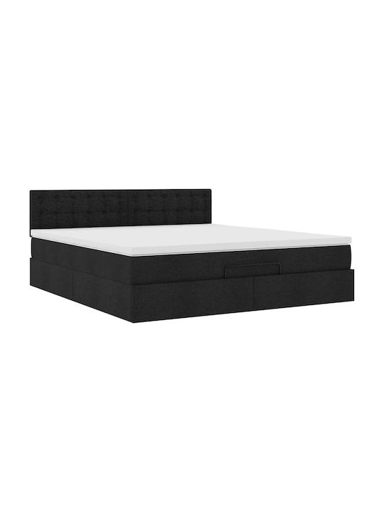 Double Bed Upholstered with Fabric Black with Slats & Mattress 160x200cm 3311638
