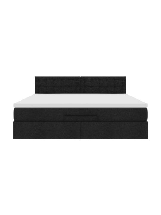 Double Bed Upholstered with Fabric Black with Slats & Mattress 160x200cm 3311638