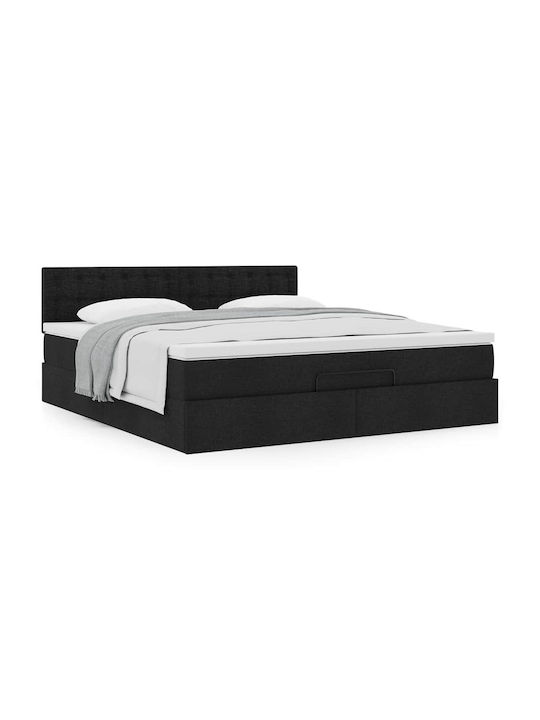 Double Bed Upholstered with Fabric Black with Slats & Mattress 160x200cm 3311638
