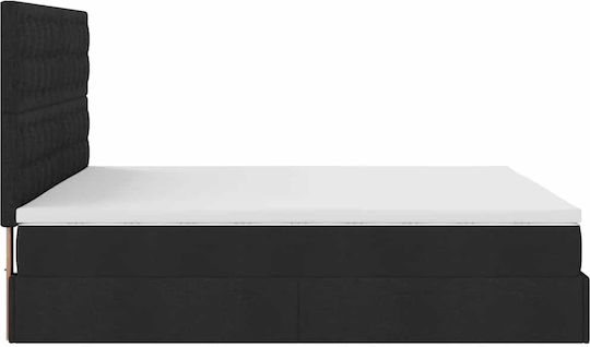 Double Bed Upholstered with Fabric Black with Slats & Mattress 160x200cm 3313336
