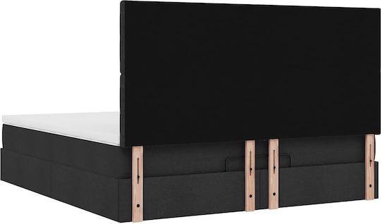 Double Bed Upholstered with Fabric Black with Slats & Mattress 160x200cm 3313336