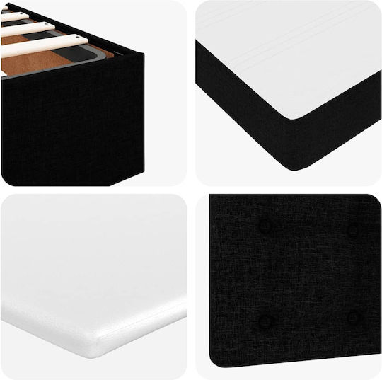 Double Bed Upholstered with Fabric Black with Slats & Mattress 160x200cm 3313336