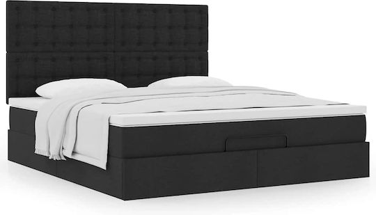 Double Bed Upholstered with Fabric Black with Slats & Mattress 160x200cm 3313336