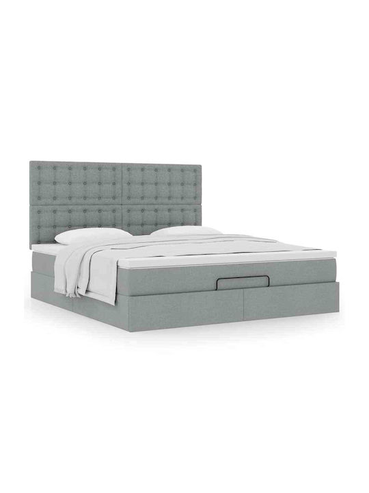 Double Upholstered Fabric Bed Light Grey with Slats & Mattress 160x200cm 3313334