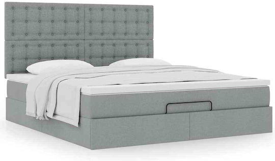 Double Upholstered Fabric Bed Light Grey with Slats & Mattress 160x200cm