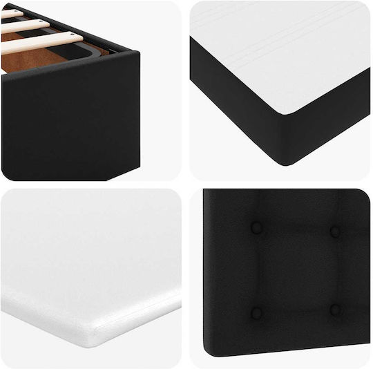 Double Bed Upholstered with Black Faux Leather with Storage Space Slats & Mattress 140x200cm
