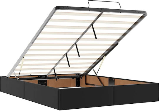 Double Bed Upholstered with Black Faux Leather with Storage Space Slats & Mattress 140x200cm