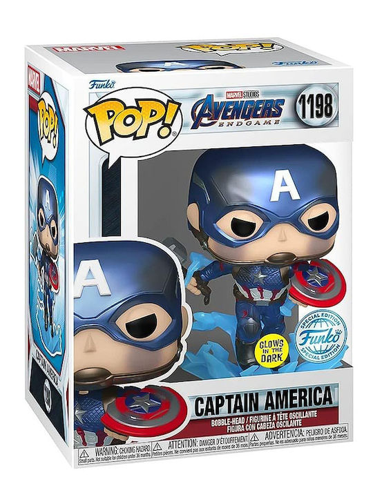 Funko Pop! Marvel: Avengers Endgame - Captain America with Broken Shield & Mjolnir 1198 Bobble-Head & Glows in the Dark Special Edition