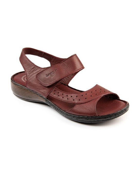 Boxer Synthetic Leather Women's Sandals Burgundy with Low Heel