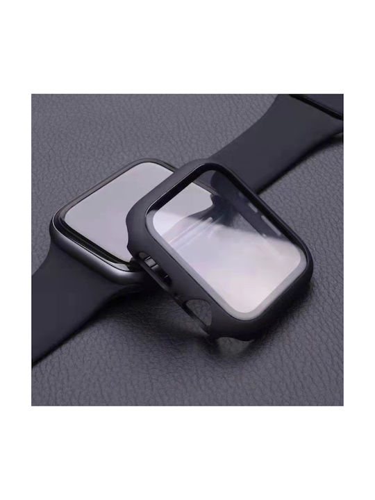 Пластмасов Калъф със Стъкло в Черен цвят за Apple Watch 45 мм