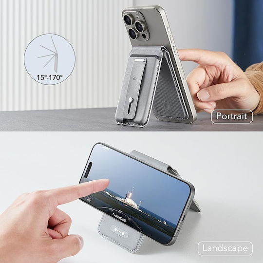ESR MagSafe Card Case Geo Wallet Stand HaloLock with Built-in Find My in Gray color