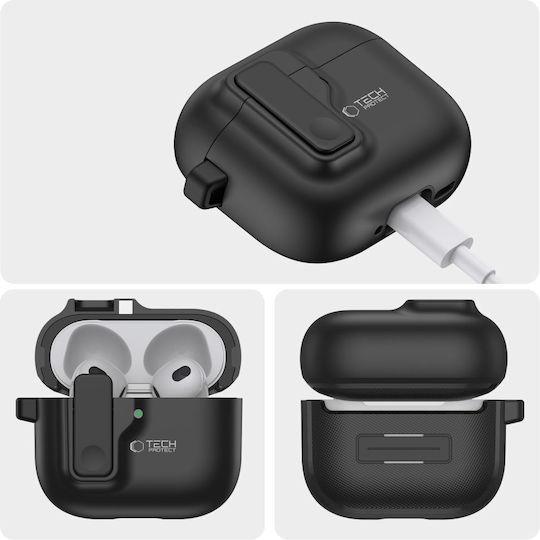 Tech-Protect Hülle Silikon mit Haken in Schwarz Farbe für Apple AirPods 4