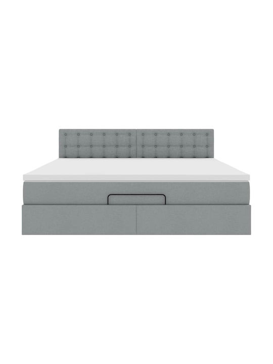Doppelbett Bezogen mit Stoff Hellgrau mit Lattenrost & Matratze 160x200cm