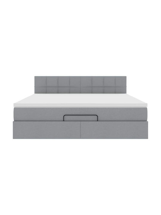 Doppelbett Bezogen Mit Stoff Hellem Grau Mit Lattenrost & Matratze 160x200cm