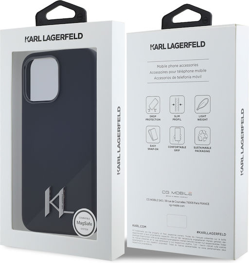 Karl Lagerfeld Shadow Metal Initial Umschlag Rückseite Silikon Schwarz (iPhone 15 Pro Max)