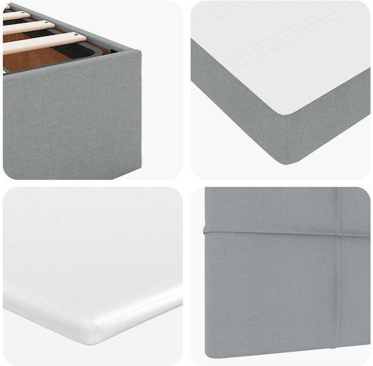 Upholstered Double Bed with Light Gray Fabric with Slats & Mattress 160x200cm