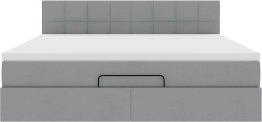 Upholstered Double Bed with Light Gray Fabric with Slats & Mattress 160x200cm