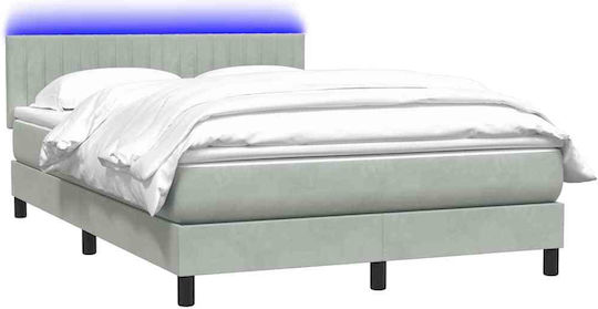 Double Bed Upholstered with Fabric Light Gray with Slats and Mattress 160x210cm